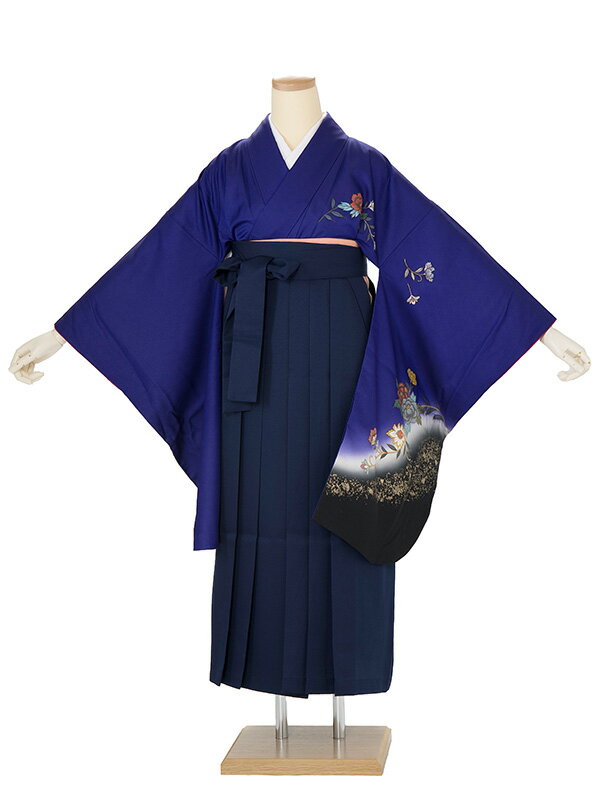 先生,教員向け袴レンタル C063 青紫 花 紺色袴 卒業式 卒園式 袴 レンタル 女性 卒業式袴 フルセットレンタル先生 はかま 女性 卒業袴セット 卒業式袴レンタル セット 教員向け袴セット 先生 袴レンタル 着物レンタル 卒業式袴レンタル 往復送料無料【レンタル】