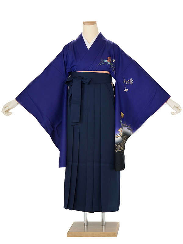 先生,教員向け袴レンタル C063 青紫 花 紺色袴 卒業式 卒園式 袴 レンタル 女性 卒業式袴 フルセットレンタル先生 はかま 女性 卒業袴セット 卒業式袴レンタル セット 教員向け袴セット 先生 袴レンタル 着物レンタル 卒業式袴レンタル 往復送料無料【レンタル】