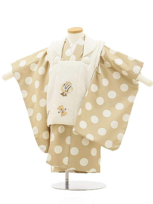 七五三 レンタル (2歳男の子/被布)2008/白 水玉 小槌×ベージュ 水玉レンタル 七五三 子供和装 被布コート 貸衣装☆新品足袋プレゼント☆fy16REN...