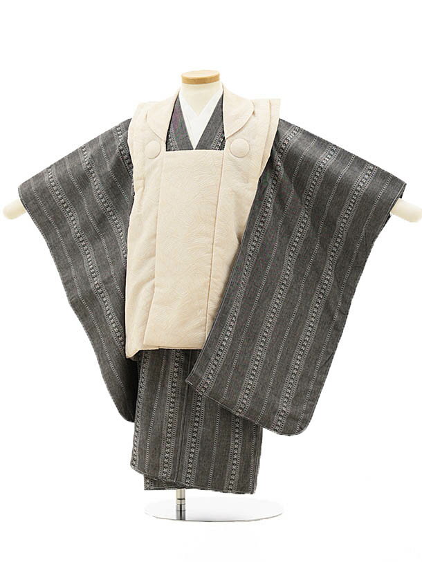 七五三レンタル(3歳男の子/被布)3231/ベージュ リーフ×グレー レンタル 七五三 子供和装 被布コート 貸衣装☆新品足袋プレゼント☆fy16REN07【レ...
