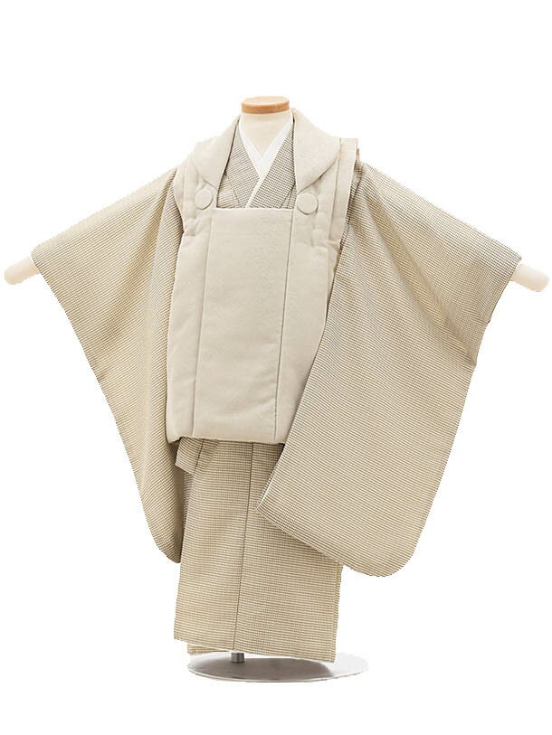七五三レンタル(3歳男の子/被布) 3243/べージュ×ベージュ千鳥格子 レンタル 七五三 子供和装 被布コート 貸衣装☆新品足袋プレゼント☆fy16REN07...