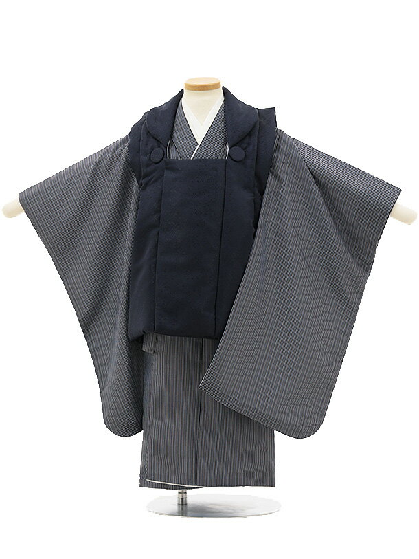 七五三レンタル(3歳男の子/被布) 3254/紺×紺地 ストライプ レンタル 七五三 子供和装 被布コート 貸衣装☆新品足袋プレゼント☆fy16REN07【レン...