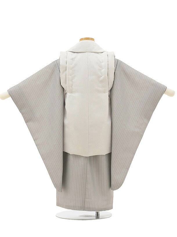 七五三レンタル(3歳男の子/被布) 3257/ライトグレー×薄茶ストライプ レンタル 七五三 子供和装 被布コート 貸衣装☆新品足袋プレゼント☆fy16REN07【レンタル】