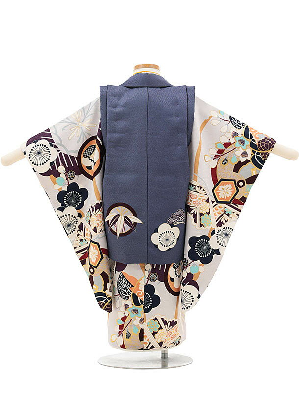 七五三レンタル(3歳男の子/被布) 3273【ようよう】 丸紋に松竹梅の桐ブルーグレー レンタル 七五三 子供和装 被布コート 貸衣装☆新品足袋プレゼント☆fy16REN07【レンタル】 2