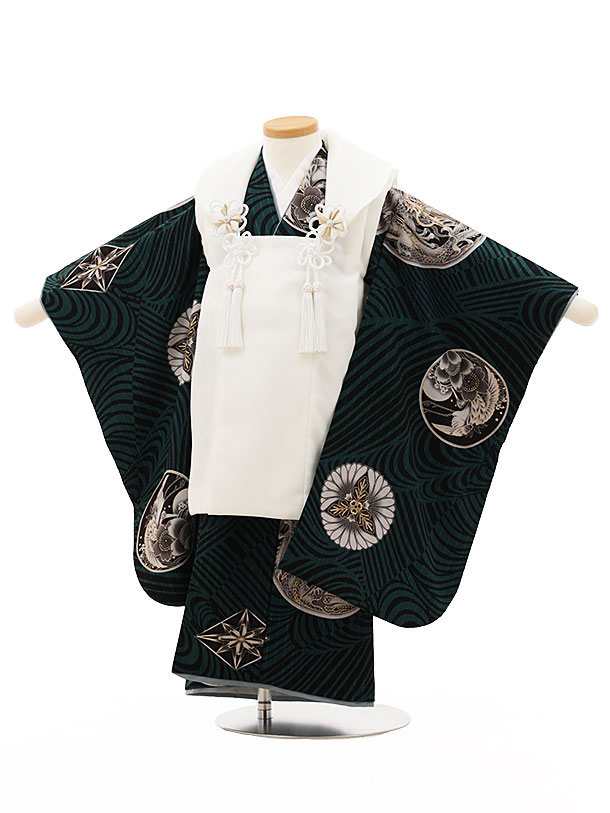 七五三レンタル(3歳男の子/被布) 3277/JAPAN STYLE 白×緑 龍 レンタル 七五三 子供和装 被布コート 貸衣装☆新品足袋プレゼント☆fy16R...