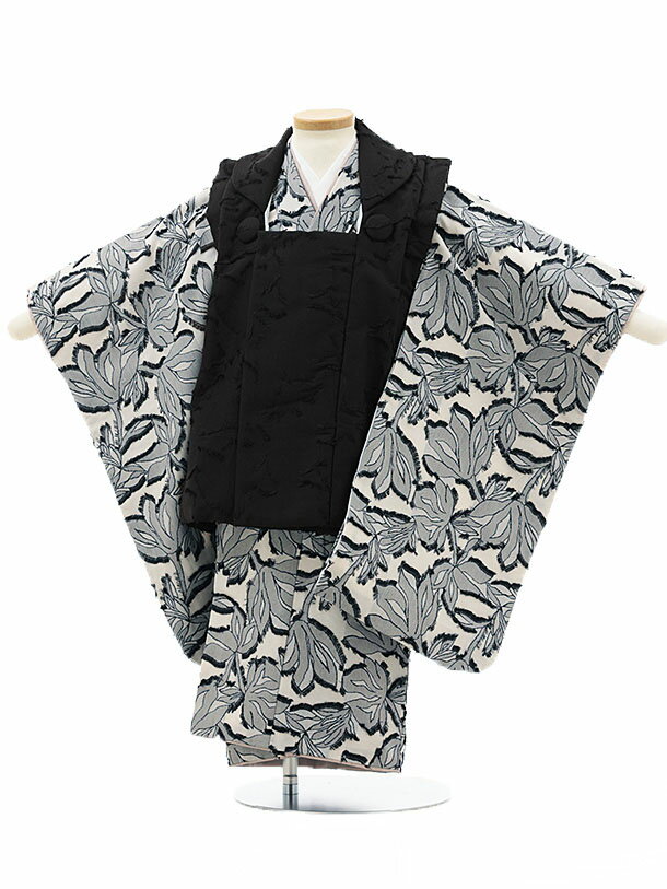 七五三 レンタル (3歳男の子/被布)3278 ラフィネココ ブラック×リーフ レンタル 七五三 子供和装 被布コート 貸衣装☆新品足袋プレゼント☆fy16RE...