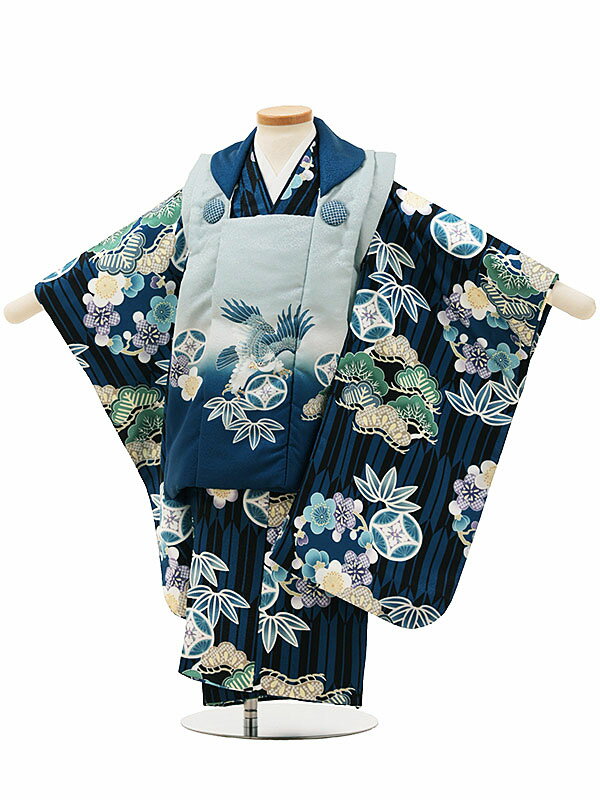 七五三 着物 3歳 男の子 七五三 レンタル 七五三 着物 3歳 男の子 被布 A32E/ライトグレー 鷹×紺矢羽根 松竹梅 七五三 着物 3歳 男の子 レンタ...