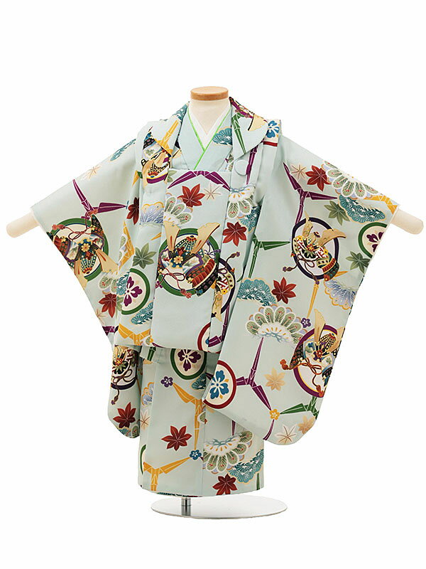 七五三 レンタル 3歳 男の子 被布 A32N/水色 兜×水色 兜 折鶴 松 レンタル 七五三 子供和装 被布コート 貸衣装☆新品足袋プレゼント☆fy16REN...