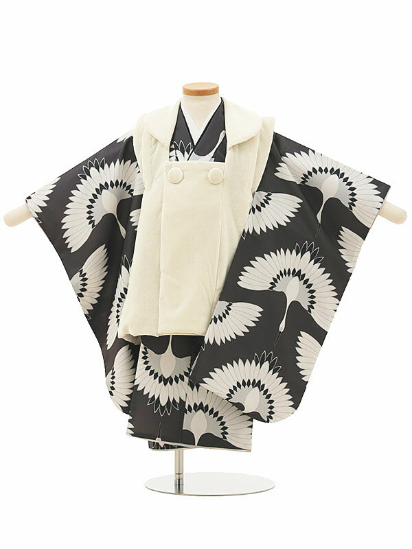 七五三レンタル(2歳男児/被布)A32T/クリーム×グレー 鶴|レンタル|2歳|男児|753 着物 2歳|男の子|着物|七五三【レンタル】