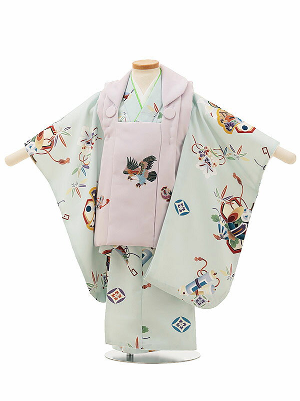 七五三 レンタル 3歳 男の子 被布 A33D/薄紫 鷹×水色 宝尽くし レンタル 七五三 子供和装 被布コート 貸衣装☆新品足袋プレゼント☆fy16REN07...