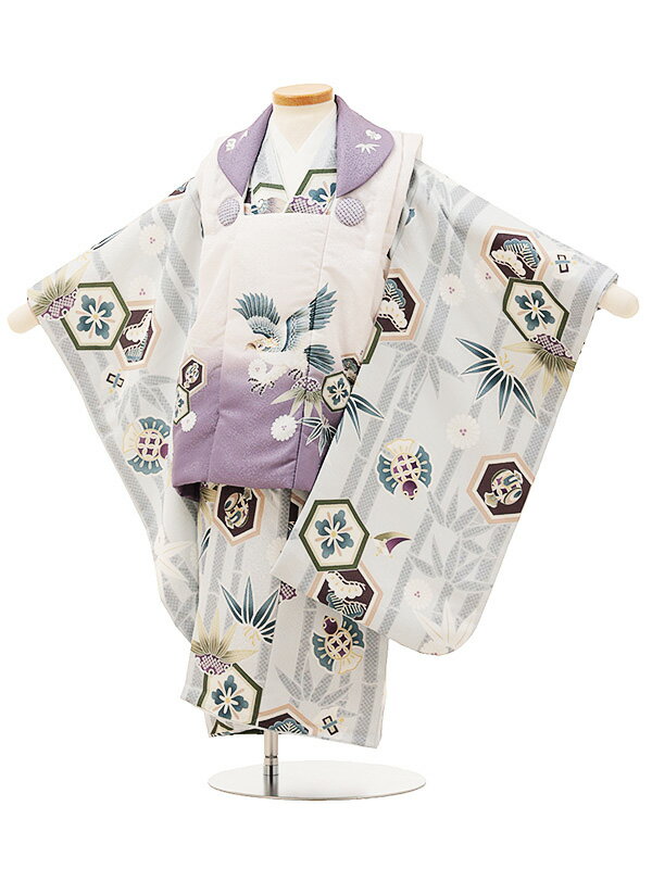 七五三 レンタル 3歳 男の子 被布 A33J/紫ぼかし 鷹×ライトグレー 竹 笹 松 レンタル 七五三 子供和装 被布コート 貸衣装☆新品足袋プレゼント☆fy...