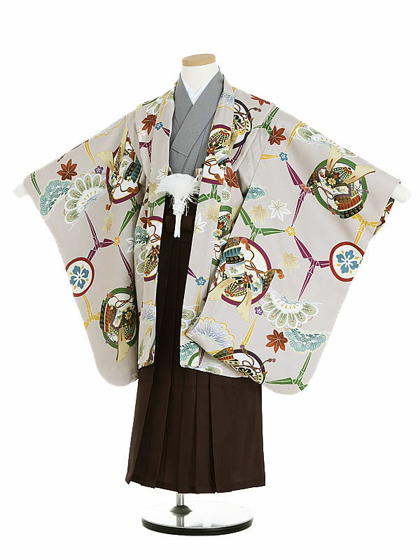 かんたん七五三 5歳 袴 レンタル 5歳の着物レンタル（男児）七五三(5歳男児袴)/A55V 薄紫 兜 松 鶴×こげ茶袴 5歳 七五三 753 卒園式 袴 男の子 七五三 着物 男の子 フルセット レンタル 5歳 男の子 着物 袴セット はかま 袴 男児 貸衣装 往復送料無料 【レンタル】