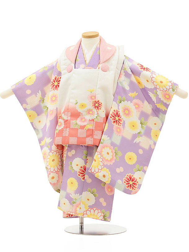 七五三(3歳女児被布) 3141 白ぼかしピンク菊×紫地 菊 レンタル 3歳 女児 被布 七五三 753 着物 三 女の子 着物 お祝い着 3才 きものレンタル おんなのこ 新品足袋プレゼント 被布コート fy16REN07【レンタル】のサムネイル