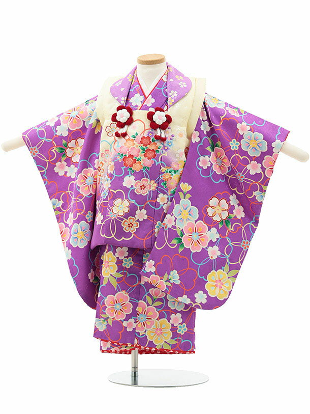 七五三 着物 3歳 レンタル 女の子 七五三 3歳 女児 被布 3181 黄色ぼかし花×紫地 花 レンタル 3歳 女の子 被布 七五三 753 着物 女の子 着...