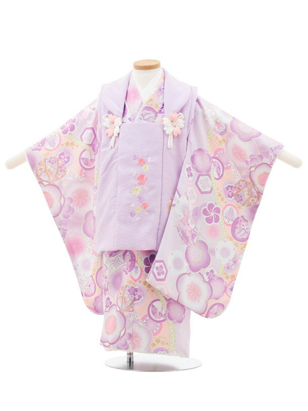 七五三 着物 3歳 レンタル 女の子 七五三 3歳 被布 3234 式部浪漫 紫 刺繍桜×薄紫 梅 祝柄 レンタル 3歳 女の子 被布 七五三 753 着物 女...