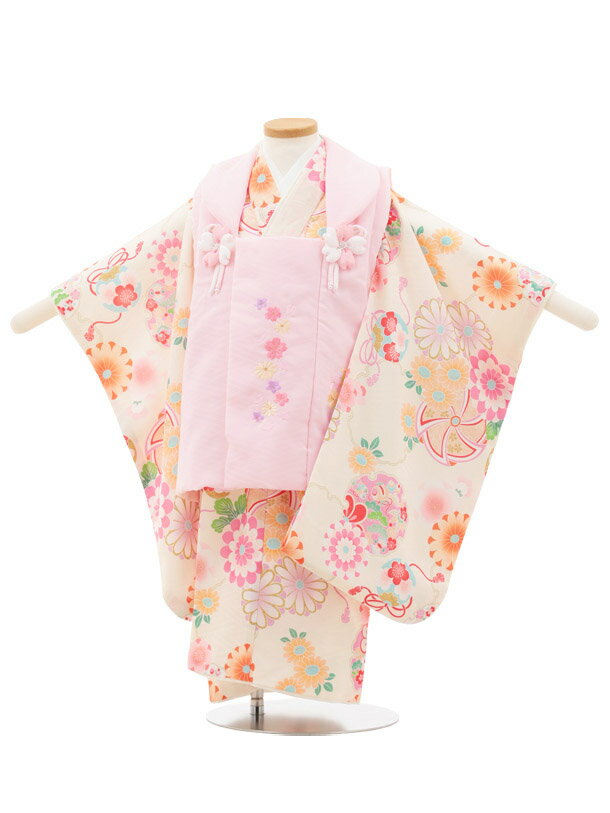 七五三 着物 3歳 レンタル 女の子 七五三 3歳 被布 3238 式部浪漫 ピンク刺繍花×アイボリー雪輪 レンタル 3歳 女の子 被布 七五三 着物 お祝い着...