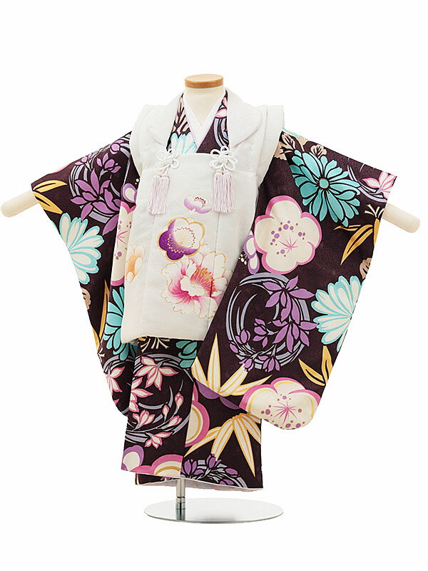 七五三 レンタル 着物 3歳 女の子 被布 A35N 白 梅 牡丹×けし紫 菊 梅 レンタル 3歳 女児 被布 七五三 753 着物 三 女の子 着物 お祝い着...