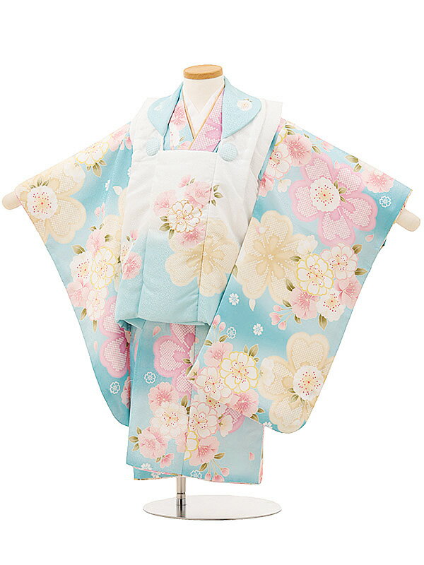 七五三 レンタル 3歳 女の子 被布 A35V 白ぼかし桜×水色 桜 レンタル 3歳 女児 被布 七五三 753 着物 三 女の子 着物 お祝い着 3才 きもの...