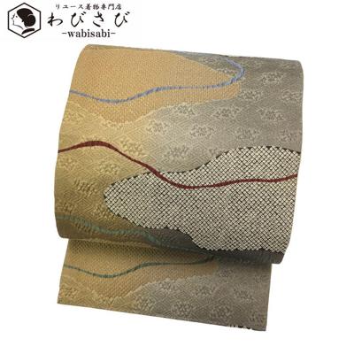 【お得なクーポン配布中】 袋帯 リバーシブル 纐纈織 金通し 霞模様 鹿の子 グラデーション O-3272 着物 きもの kimono 和服 和装 中古 リサイクル着物 【送料無料】