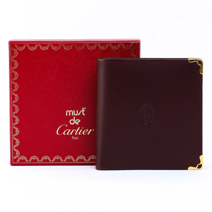 Cartier カルティエ L3000165 マストライン 二つ折り財布 レザー ボルドー ゴールド金具 箱付 #27825YR