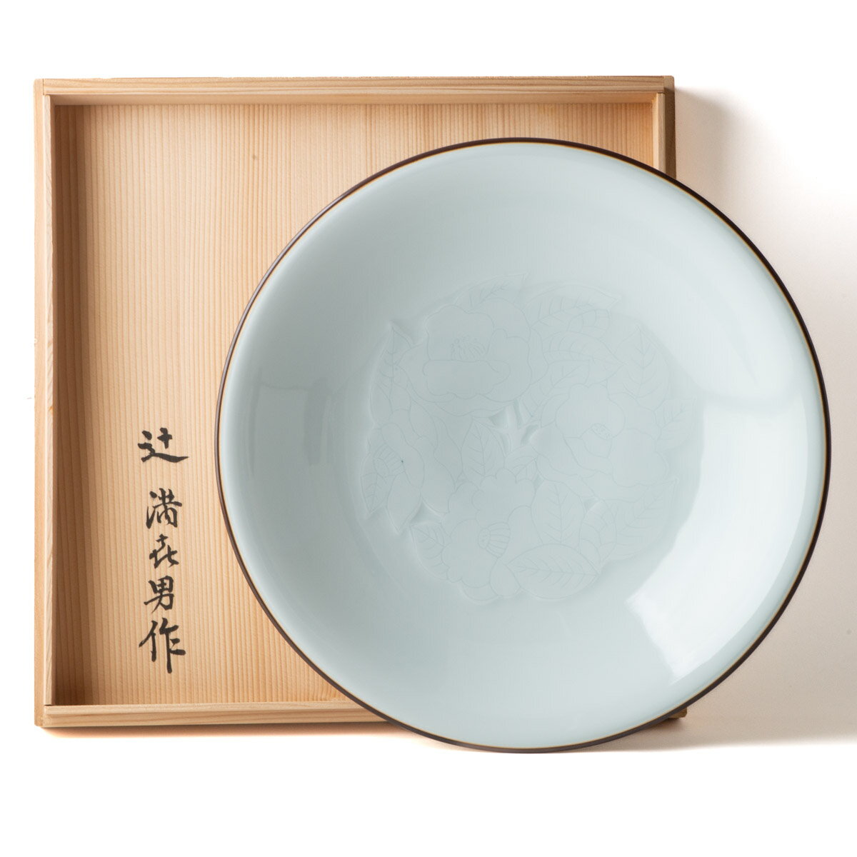 乐天商城 - 辻満喜男造 白磁 椿文 大鉢 共箱 中古 #39301yrt