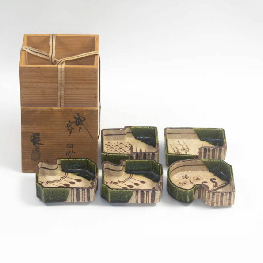 樂天商城 - 織部焼 山口錠鉄造 向附 5客 共箱 中古 #19792T