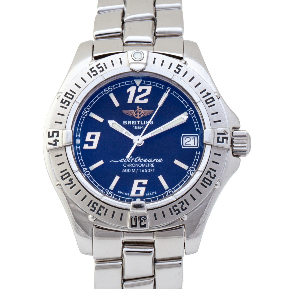 BREITLING - ブライトリング コルトオーシャン A57350 クォーツ デイト ブラック文字盤 腕時計 ケース付 #39987YR