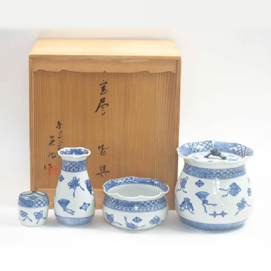 樂天商城 - 寿づか窯 石崎英治造 染付宝尽細密絵付 皆具 中古 #19799T
