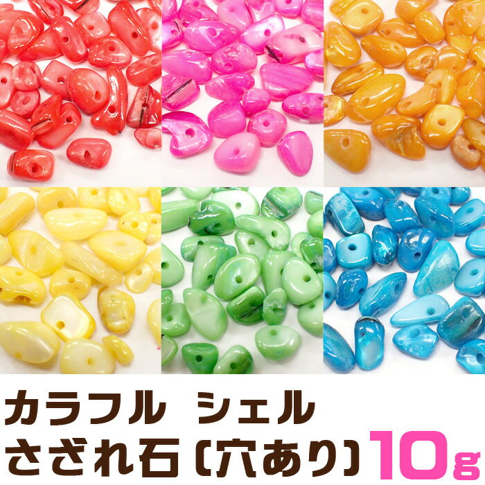 カラフル シェル さざれ石 (穴あり) 【10g】 天然石 パワーストーン 貝 夏 マリン │ チップ レジン ガラスドーム ネイル オルゴナイト 樹脂 デコ パーツ レジンクラフト ハンドメイド ピアス アクセサリー 材料 DIY 浄化【メール便対象】