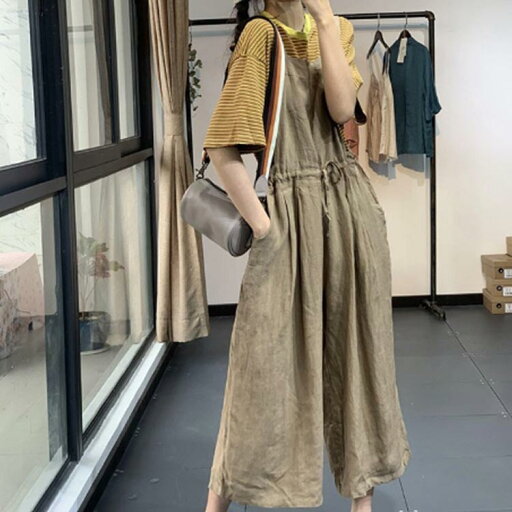 サロペット オーバーオール ガウチョパンツ ロングパンツ 幅広 ワイドパンツ 大きいサイズ リネン サロペット パンツ サロペットパンツ 綿 レディース ストレート 可愛い シルエット ゆったり ボトムス 薄手 サロペット カジュアル 通勤 大人