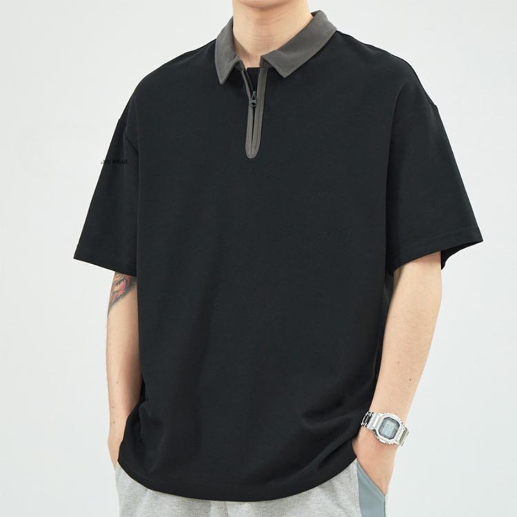 ポロシャツ 夏 メンズ Tシャツ 半袖 ハーフジップ 春夏 無地 シンプル カジュアル 大きいサイズ 動きやすい トップス スポーツシャツ ランニング 配色切替 夏用 作業服 通勤 アウトドア 旅行 男性 トレンド 送料無料