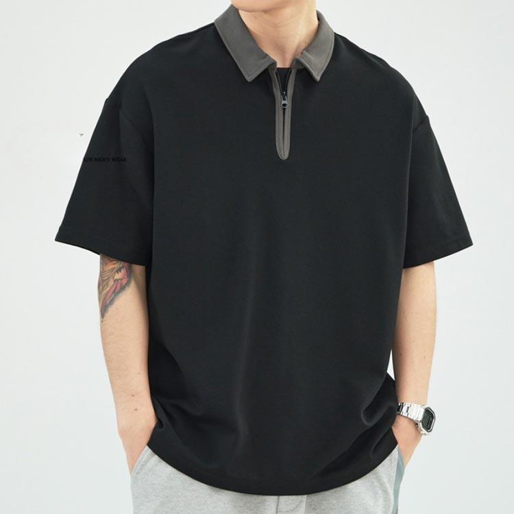 ポロシャツ 夏 メンズ Tシャツ 半袖 ハーフジップ 春夏 無地 シンプル カジュアル 大きいサイズ 動きやすい トップス スポーツシャツ ランニング 配色切替 夏用 作業服 通勤 アウトドア 旅行 男性 トレンド 送料無料