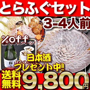 旨さが違う活絞めとらふぐセット【送料無料】本場の板前のふぐ鍋、ふぐ刺し、ふぐヒレ・ふぐ皮付【ふぐ・河豚・フグ】とらふぐ【送料無料】「ふぐ刺身ふぐ鍋セット3-4人前／超冷」【あす楽対応】【楽ギフ_のし】