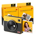 コダック KODAK Mini Shot 3 Retro 4PASS 2-in-1インスタントカメラ フォトプリンター(7.6cmx7.6cm)+68枚バンドル,イエロー