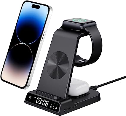 leChivée ワイヤレス充電器 iPhone、iPhone 1 4 Pro Max/14 Pro/14 Plus/13用時計付き3 in 1 ワイヤレス充電器、Apple Watch Ultra/8/7/6/5/4/3/2/SE に対応するAppl