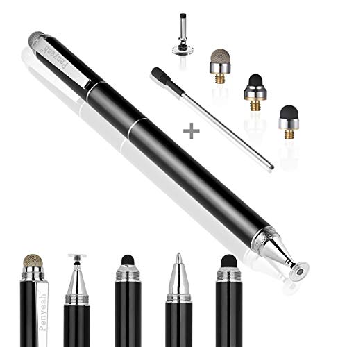 Capacitive Stylus Pen with Ballpoint Pen Writing,Penyeah 4-in-1 Touch Screen Stylus-Writing Pen Disc Tip Mesh Fiber Tip Rubb