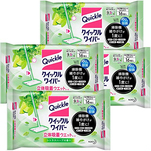 特殊:B08RT4K61Yブランド:クイックル規格：2021021200004サイズ情報:16枚 (x 4)この商品について商品サイズ (幅 奥行 高さ) :44.4cm 23.0cm 11.0cm内容量:16枚*4個ブランドクイックル材質ポリウレタン (PU)商品パッケージ数1モデル名 まとめ買い クイックルワイパー フロア用掃除道具 立体吸着ウエットシート シトラスハーブの香り 16枚入 4個発送サイズ: 高さ24、幅22、奥行き10発送重量:1420掃除機 雑巾がけが1度に いろんな汚れが1度にとれる立体吸着ウエットシート。洗浄液を含んだ立体構造のシートにより、ホコリ 髪の毛 足裏汚れ 泥汚れまで1度に拭きとれます。掃除機をかけずに、いきなり使ってもOK シトラスハーブの香り。1枚(両面)で約15~20畳をおそうじできます。
