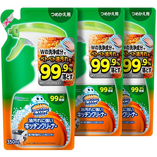 まとめ買い スクラビングバブル 台所 レンジ コンロ掃除 油汚れに強いキッチンクリーナー つめかえ用 350ml 3個