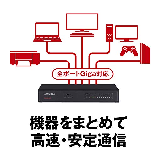 BUFFALO Giga対応 金属筺体 電源内蔵 8ポート ブラック スイッチングハブ 日本メーカー LSW5-GT-8NS/BK
