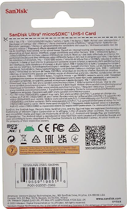 SANDISK - カード 256GB ウルトラライト ホワイト/グレー マイクロSDXC 100MB/S クラス10 UHS-I ‎SDSQUNR-256G-GN3MN 海外パッケージ品
