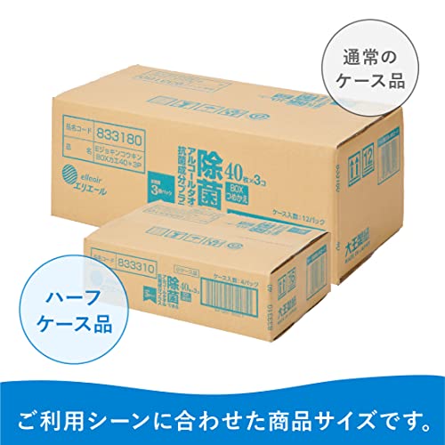 エリエール 除菌できるアルコールタオル 抗菌成分プラス ボックスつめかえ用 40枚 3P 4 ハーフケース 2