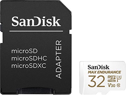 SanDisk 32GB MAX Endurance microSDHC Card with Adapter for Home Security Cameras and Dash cams - C10, U3, V30, 4K UHD, Micro S