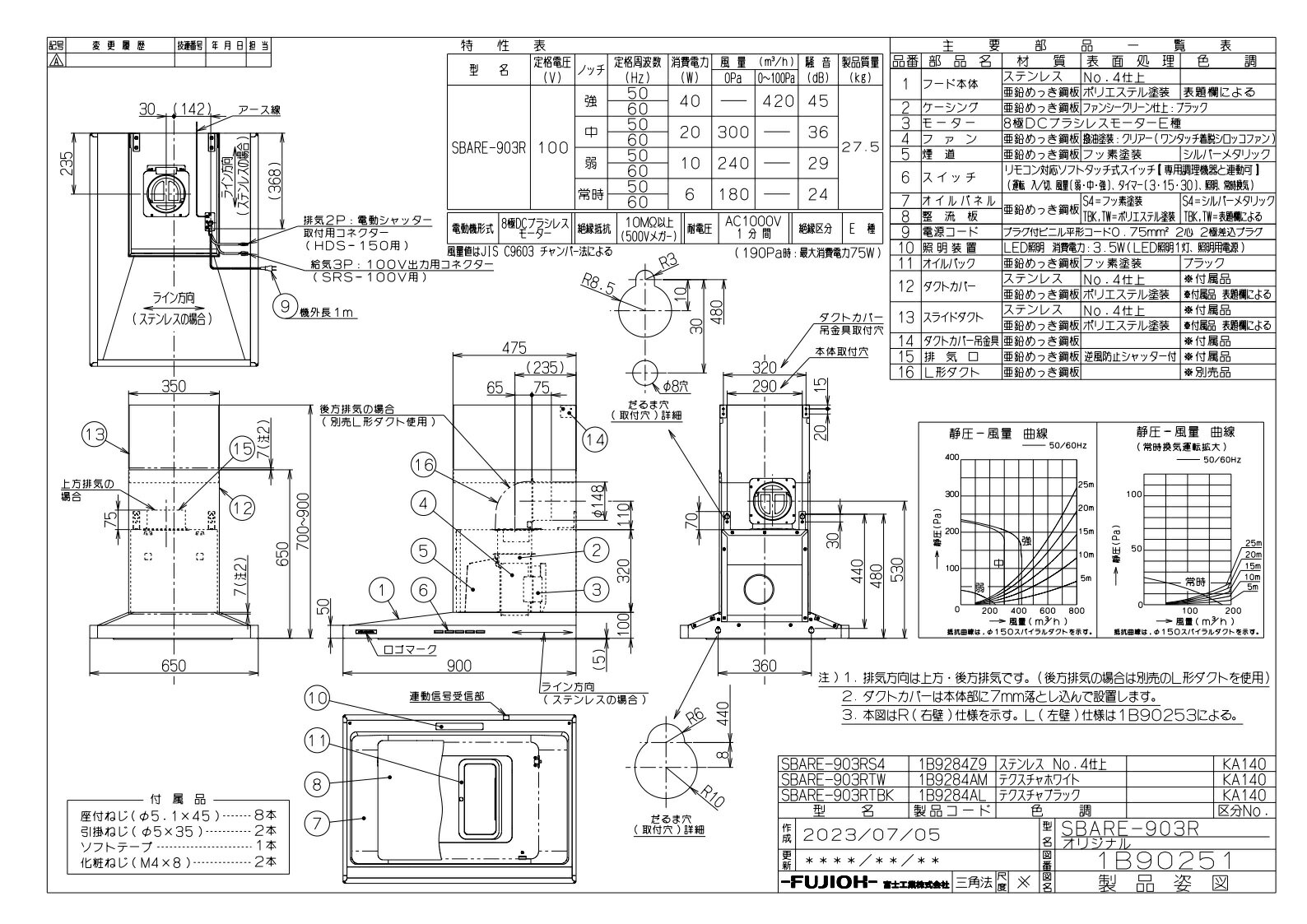 レンジフード　アリアフィーナ製（富士工業）SBARE-903(R/L)S4　間口90cm　ステンレス　サイドバルケッタEモデル　ダクトカバー付き