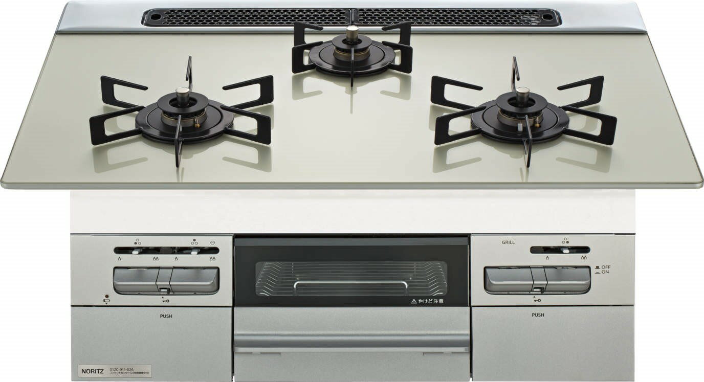 ガスコンロ ノーリツ製（NORITZ）N3WV7RWAP2SIEC　Mikke　ミッケ　間口75cm　3口コンロ　ムーンシルバーガラストップ
