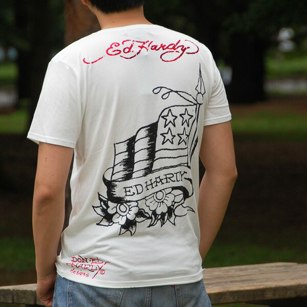 Rakuten - 【★MAX30％OFFクーポン★6月3日19:59迄】エドハーディー Tシャツ メンズ Ed Hardy Flag 旗 フラワー ブラック ホワイト M02CLS546 エド・ハーディー edhardy タトゥー