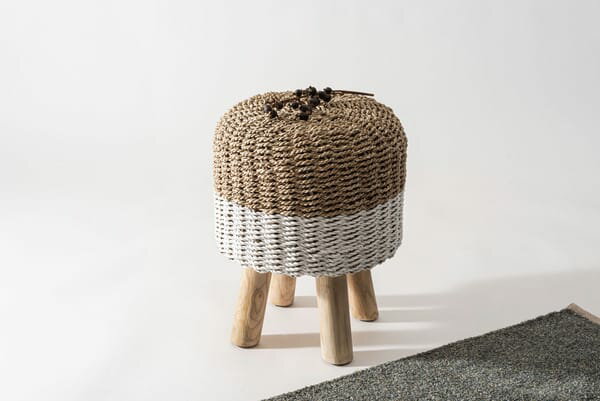 スツール 椅子 イス 天然木 チーク パンダンリーフ 円形 丸 おしゃれ モダン ナチュラル 編み込み リビング キッチン 寝室 腰掛け ハンドメイド 職人手作業 個体差 個性 北欧 おしゃれ [2]
