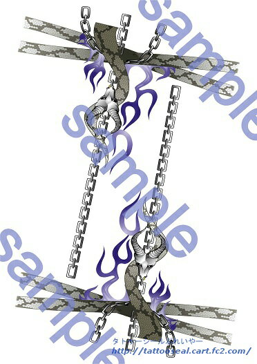 水で転写！誰でも簡単貼り付けコスプレ用タトゥーシール！ 取り扱い説明書とテスト用のミニシールが付属します。 シートサイズA4 印刷個数2回使用分 絵柄サイズ22cm　× 18cm