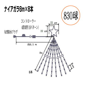 イルミネーション ドレープライト 全長8m ドレープ8本 830球 全6色 ナイアガラ LED カーテンライト 屋外 室内 防雨 防水 おしゃれ ナイアガラ スター ロープライト 庭 ガーデンンライト 部屋 電飾 装飾 飾り 樹木 マンション