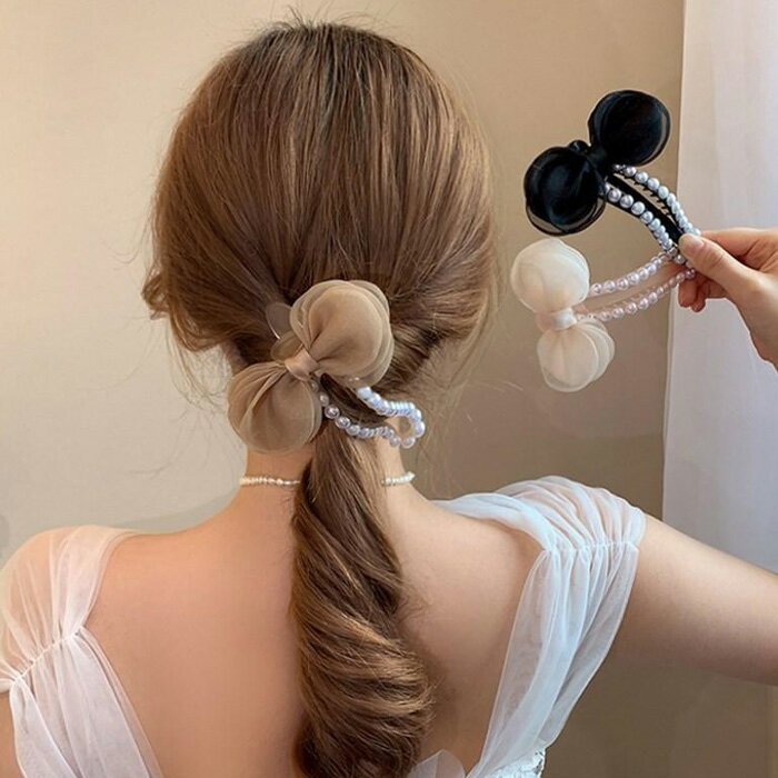 Rakuten - ヘアクリップ リボン ヘアアクセサリー パール シースルー 韓国ファッション 大人 浴衣 パーティー 送料無料 メール便