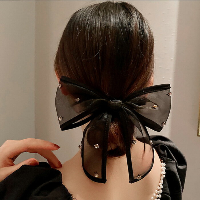 Rakuten - バレッタ リボン ヘアアクセサリー ビジュー ラインストーン シースルー 韓国ファッション 大人 浴衣 パーティー 送料無料 メール便
